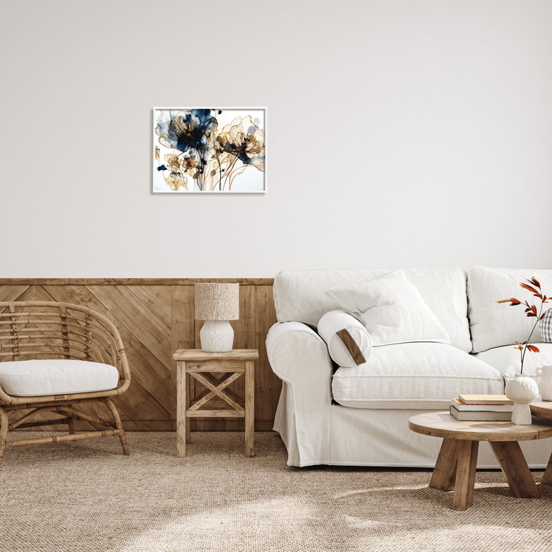 Fleurs abstraites sur fond blanc, impression sur toile, H 16 po x l 20 po x P 1,5 po, Giclée encadrée blanc bord de mer