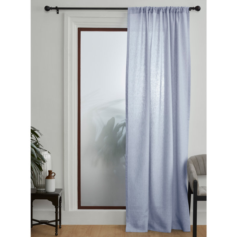 Linen Curtain with Rod Pocket, 52" W x 120" L, Chambray Blue