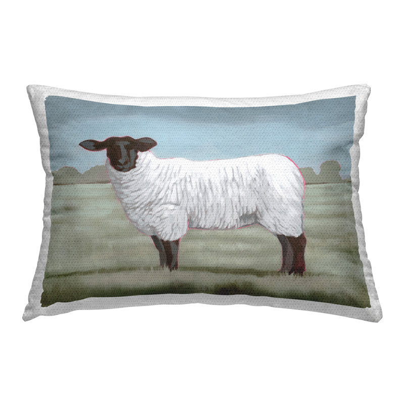 Coussin d'extérieur imprimé campagne Sheep in Grass par Grace Popp