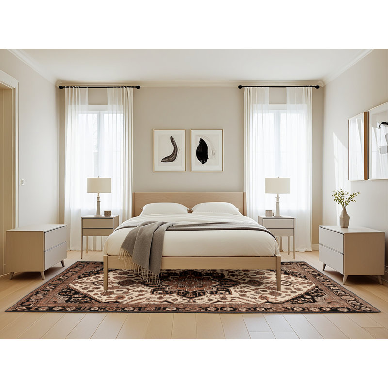 Machine Washable Persian Brown Area Rug, Rectangle 5' x 8'