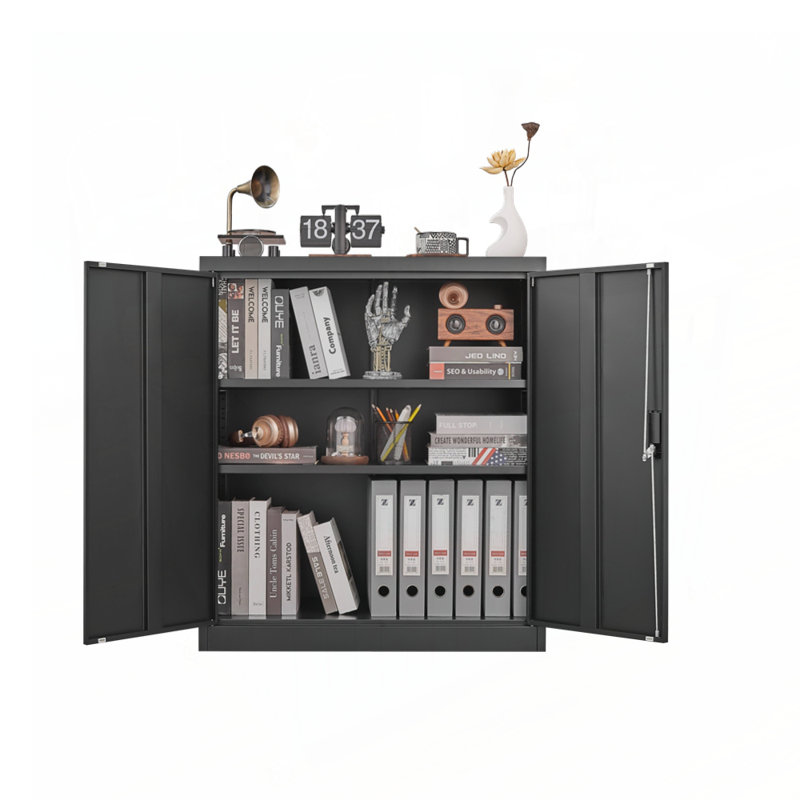 Casier de rangement réglable avec serrures de porte sécurisées et deux tablettes, idéal pour la maison, le bureau, l'école et le garage