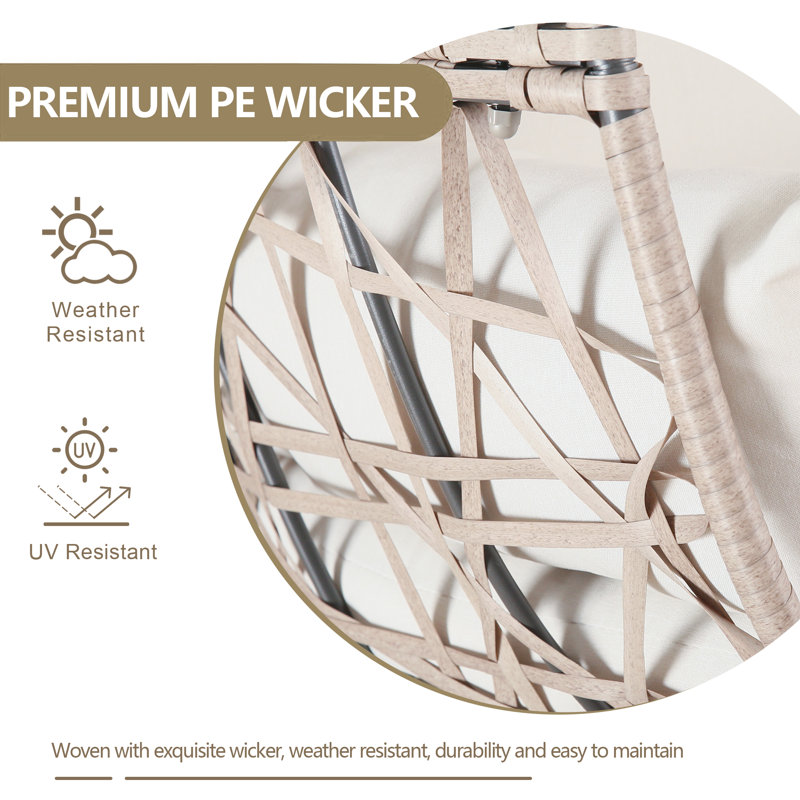 Egg-Shaped Beige Wicker Patio Chair with Cushions