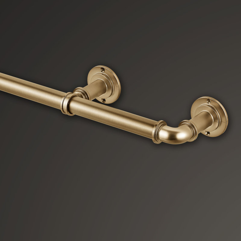 Gold Industrial Wall Mounted Curtain Rod Set with Zinc Finish