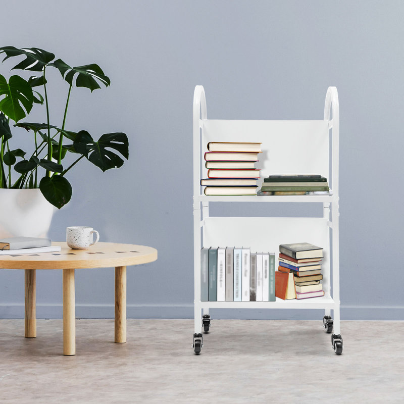 Rolling 4-compartment Book Storage and Display Stand, White