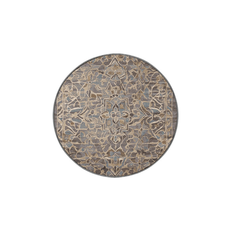 Machine Washable Gray Area Rug, Round 8'