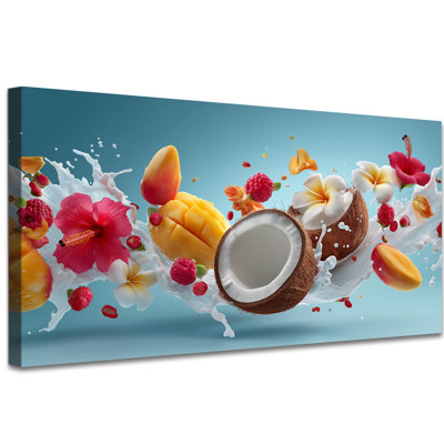 Art mural fruits - impression sur toile de cuisine vibrante et détaillée pour la salle à manger, décoration murale tropicale pour la maison, œuvre encadrée de style galerie, 16 po x 32 po