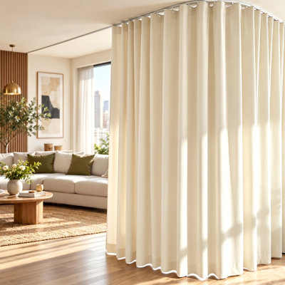 Extra-wide room-divider curtain set with ceiling track, featuring 100% Blackout and 3-Layer thermal-insulated fabric; soundproof privacy curtain wall for bedrooms, apartments, and space partitioning.
