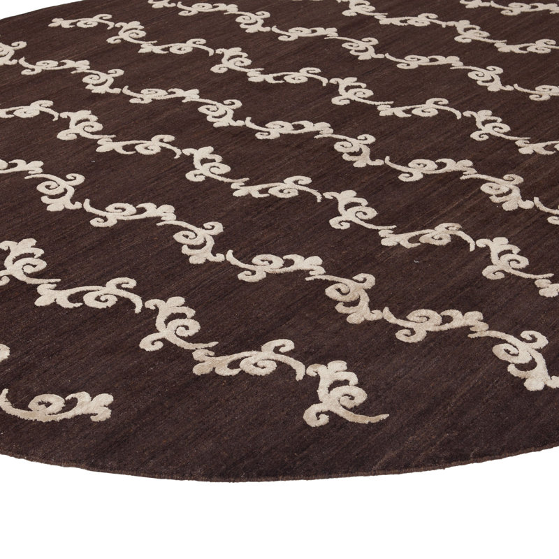 Brown Nu Vibrant Modern Tibetan Wool Silk Blend Rug, Round 8'