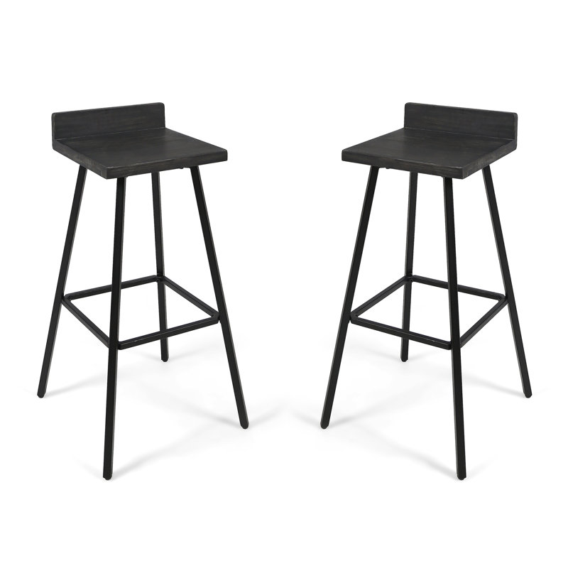 Contemporary Bar Stools  2  - Wood Seats, Black Iron Legs, 14" Deep Seat Materials, Seat, 30" High, Legs