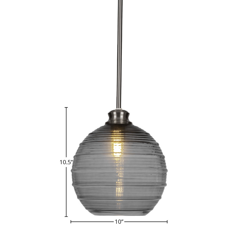 Malena 1-Light Stem Hung Pendant, Brushed Nickel, 10.5" H x 10" W x 10" D, Black
