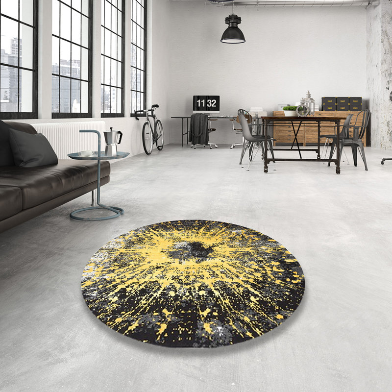 Tapis gris/jaune, Rond 8 pi