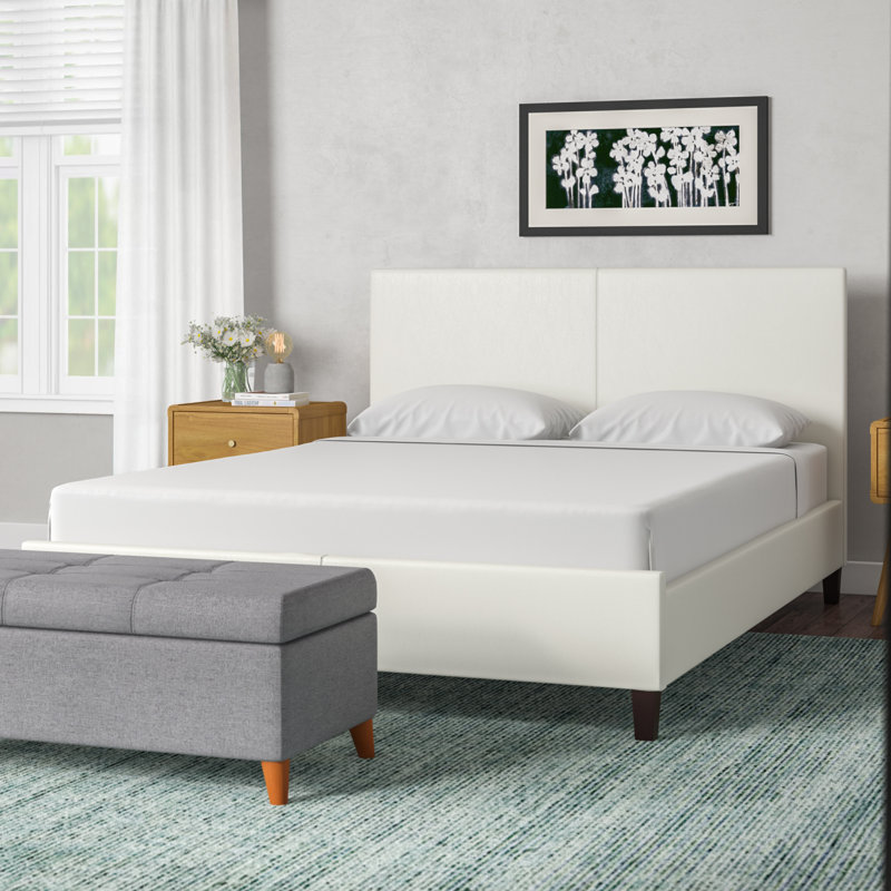 Vegan Leather Slat Bed, Twin, White