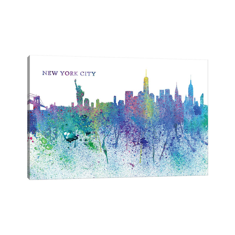 New York City Skyline Silhouette Impressionistic Splash by Markus & Martina Bleichner - Wrapped Canvas Gallery-Wrapped Canvas Giclée