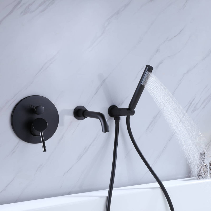 1 Handle Bathroom Roman Tub Faucet with Diverter, Black