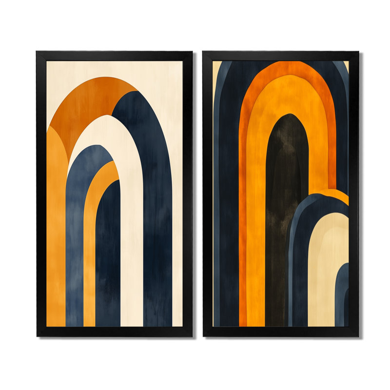 «Midcentury Arch», art mural 2 pièces, toile bleue, «Bold Arch Play» en bleu, H 32 po x l 32 po, Cadre simple noir