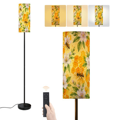 Lampe sur pied abeilles fleurs nid d'abeille jaune aquarelle miel damier automne lampe sur pied à intensité variable moderne avec télécommande pédale abat-jour abat-jour grand poteau d'angle pour salon chambre bureau