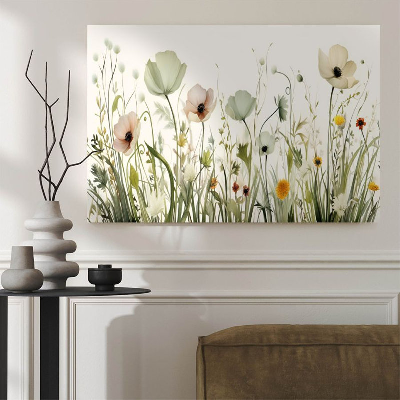 Aquarelle de fleurs sauvages en pleine floraison - Impression d'art floral botanique sur toile tendue sur châssis, 91,4 cm (H) x 61 cm (L), prête à être accrochée dans le salon, la chambre ou le couloir.