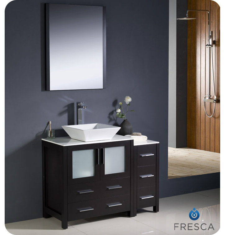 Ensemble de meuble-lavabo sur pied à simple cuve 42 "avec miroir Fresca Torino