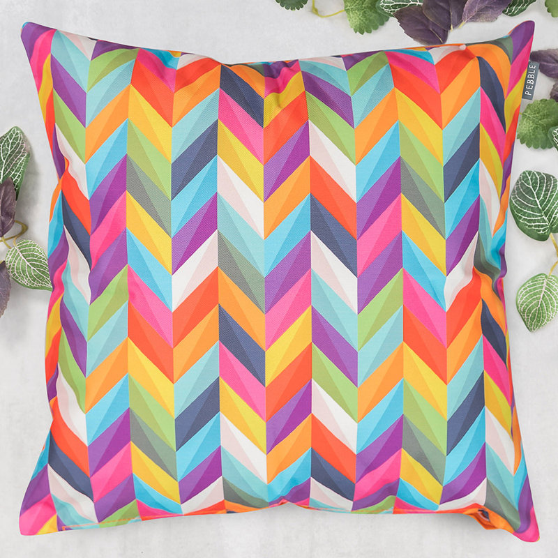 Herringbone Print Indoor-Outdoor Cushion, Multicolour