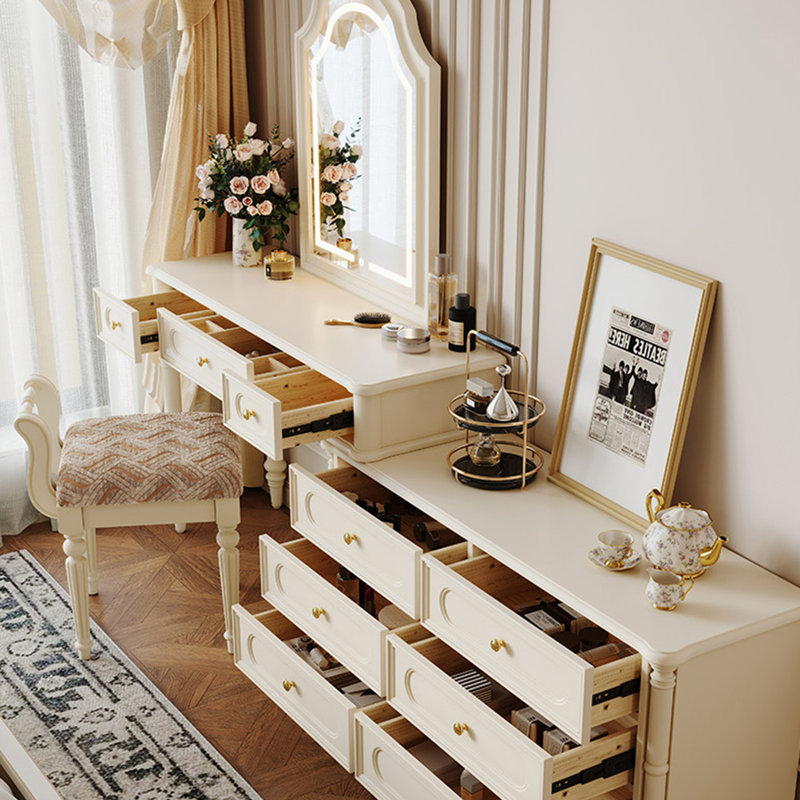 82.68"French-style integrated dressing table with a vanity mirror, 29.53" H x 82.68" W x 15.75" D