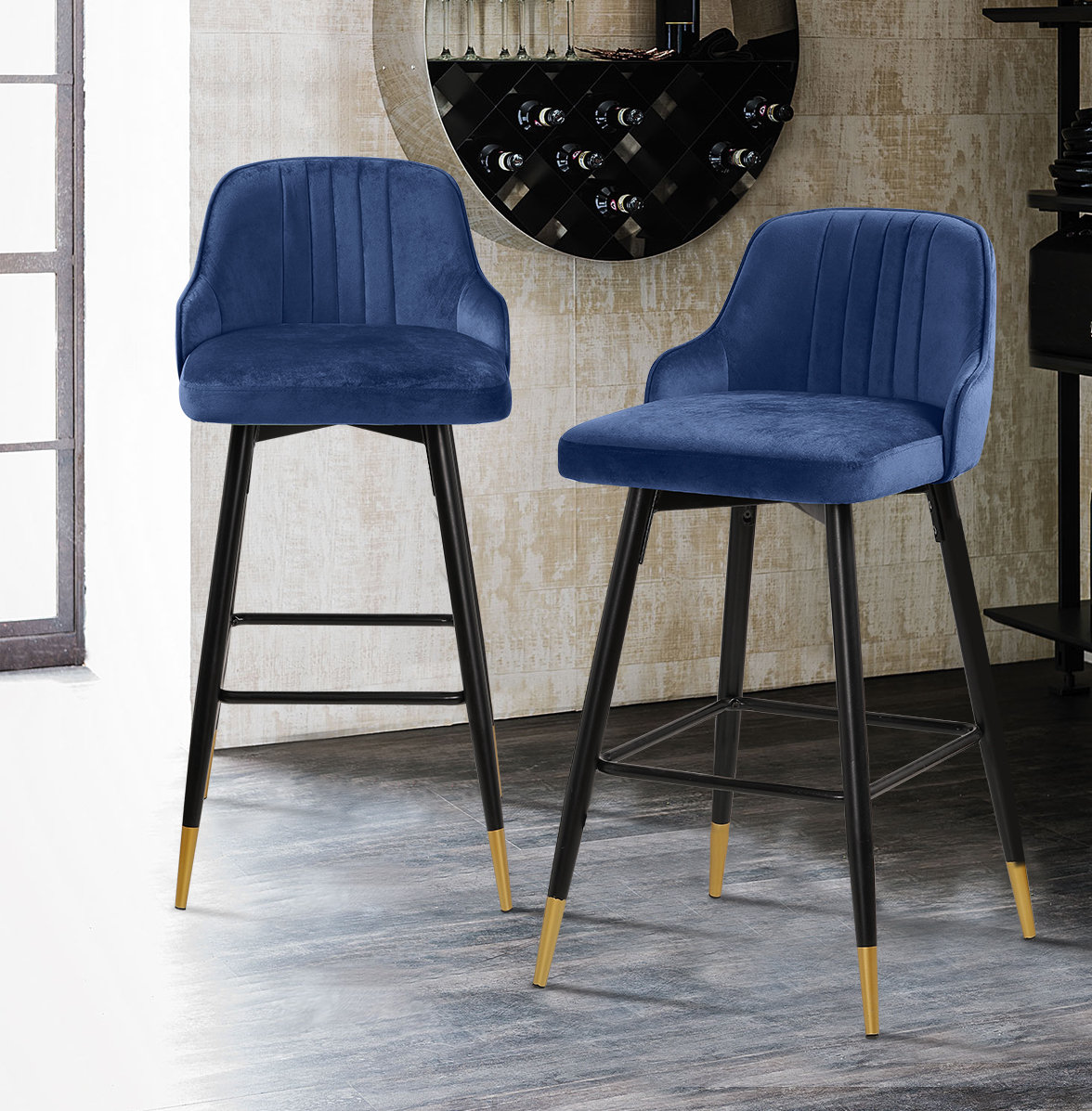 Everly Quinn Swivel Velvet Upholstered Counter & Bar Stool & Reviews ...