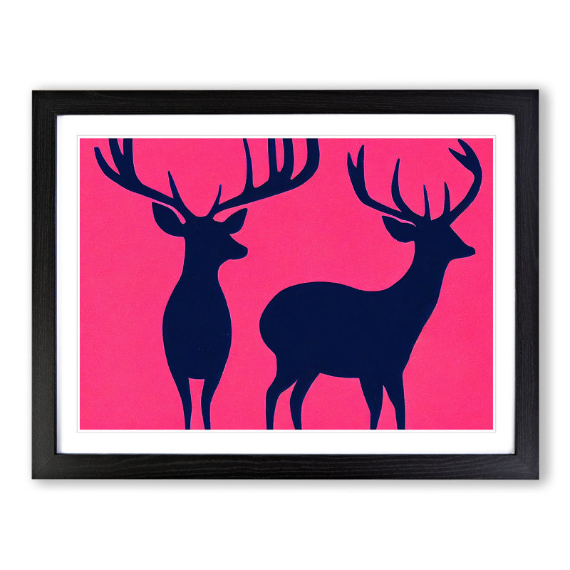 Striking Stags Abstract - Single Picture Frame Print, Black, 46cm H x 64cm W x 2cm D