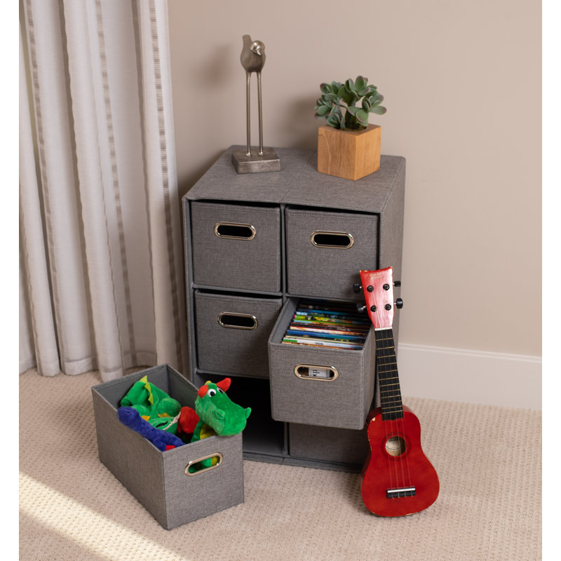 BirdRocK Home Linen Cube Organizer Shelf - 6 Storage Fabric Bins - Large Shelving Cubbies - Grey, Gray