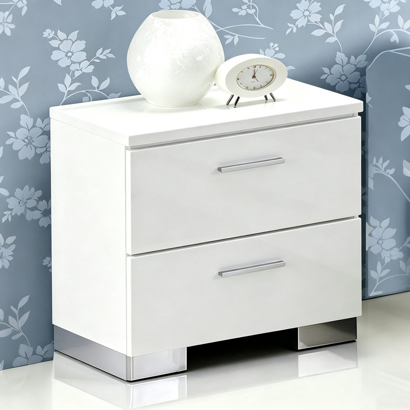Table de chevet moderne blanche simple avec deux tiroirs