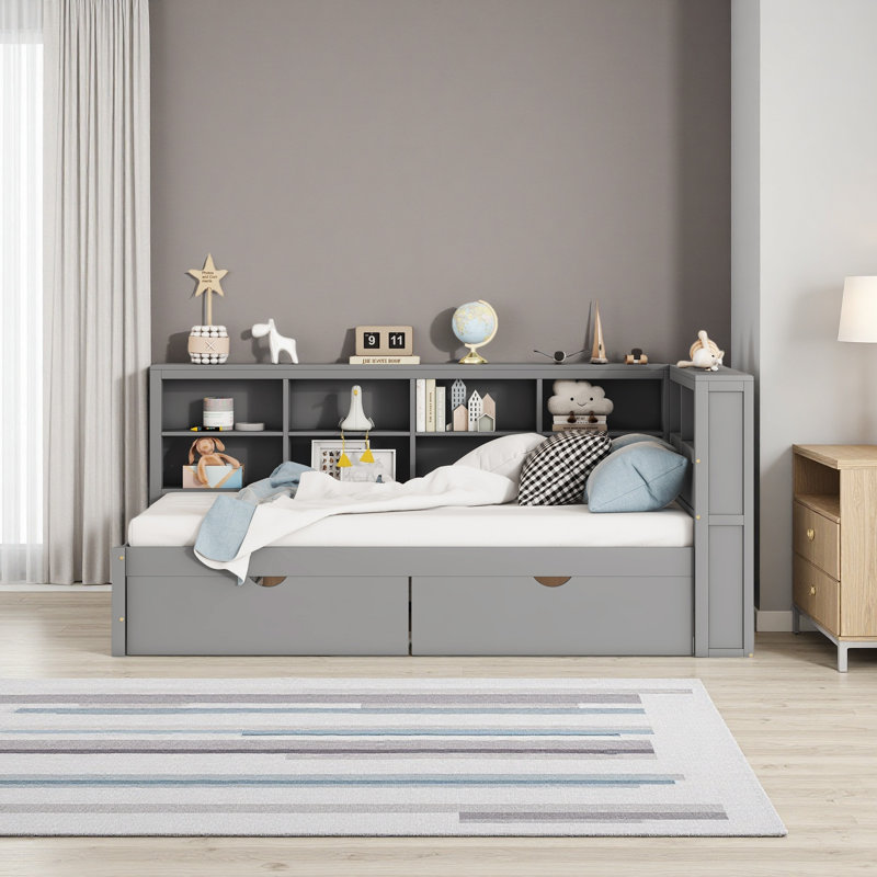 Wooden Daybed With 2 Drawers, Gray, Twin