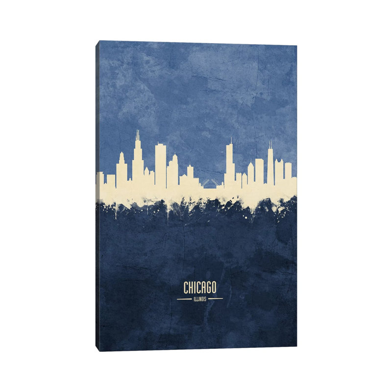 Chicago Illinois Skyline Navy by Michael Tompsett - 1 Piece Wrapped Canvas Wall Art, 30.48 cm H x 45.72 cm W
