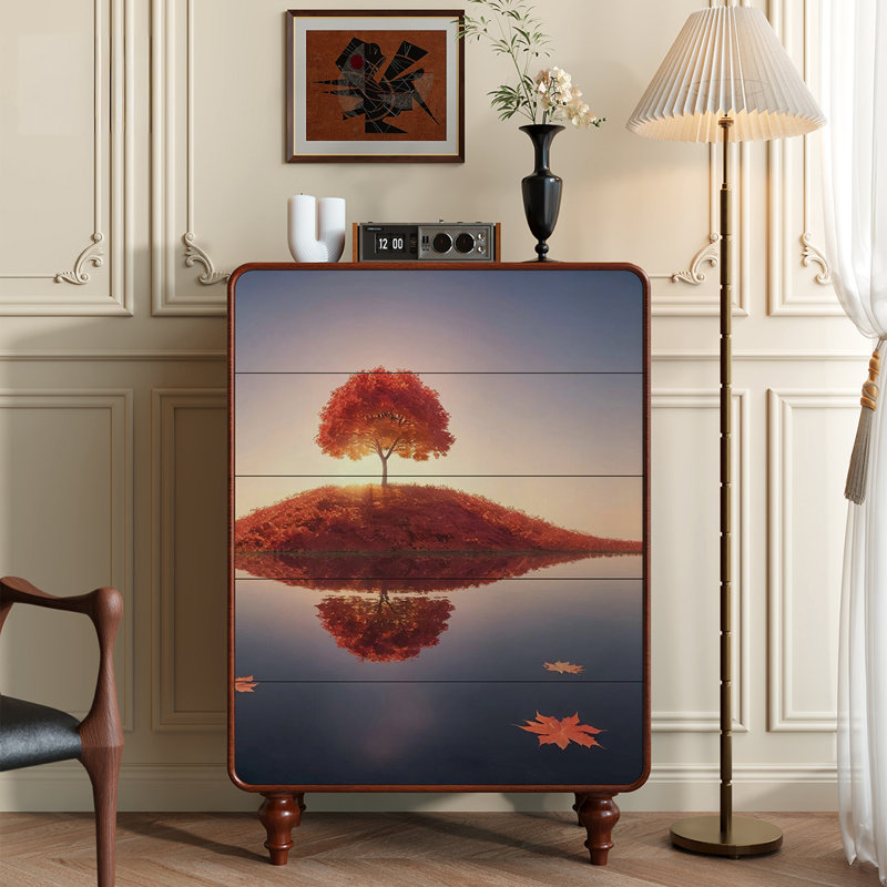 Commode 5 tiroirs avec rangement en bois massif