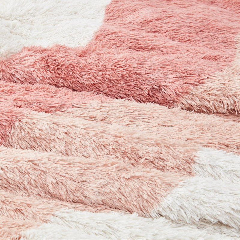 Édredon ombré en fausse fourrure de grande taille, rembourré, motif à vagues ton sur ton, 2 taies décoratives, dossier en microfibre, lavable en machine pour lit double / grand, rembourrage, rayé,