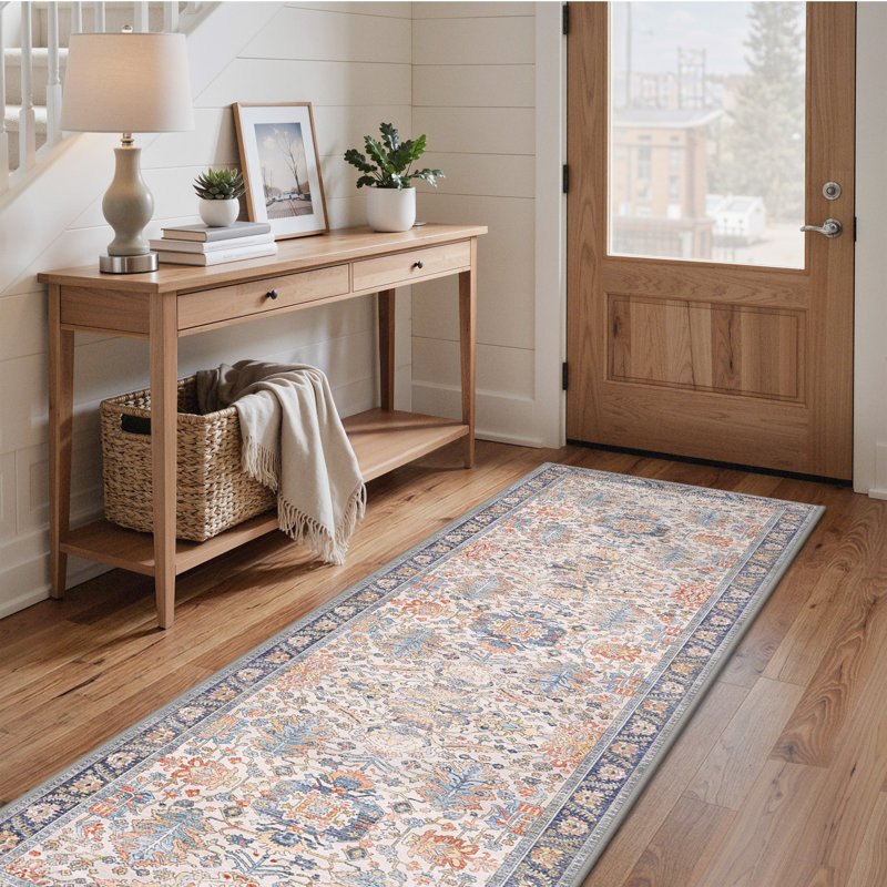 Tapis oriental rétro délavé lavable à la machine, tapis antidérapant brun à poils courts pour la cuisine, couloir pour animaux de compagnie et enfants