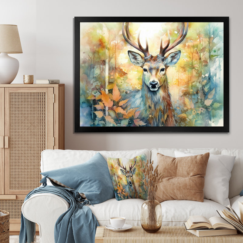 Deer Wonderers I - art mural cerf, H 24 po x l 32 po x P 1 po, Cadre simple noir