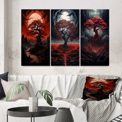 Ensemble de 3 pièces occultant arbre rouge pleine lune