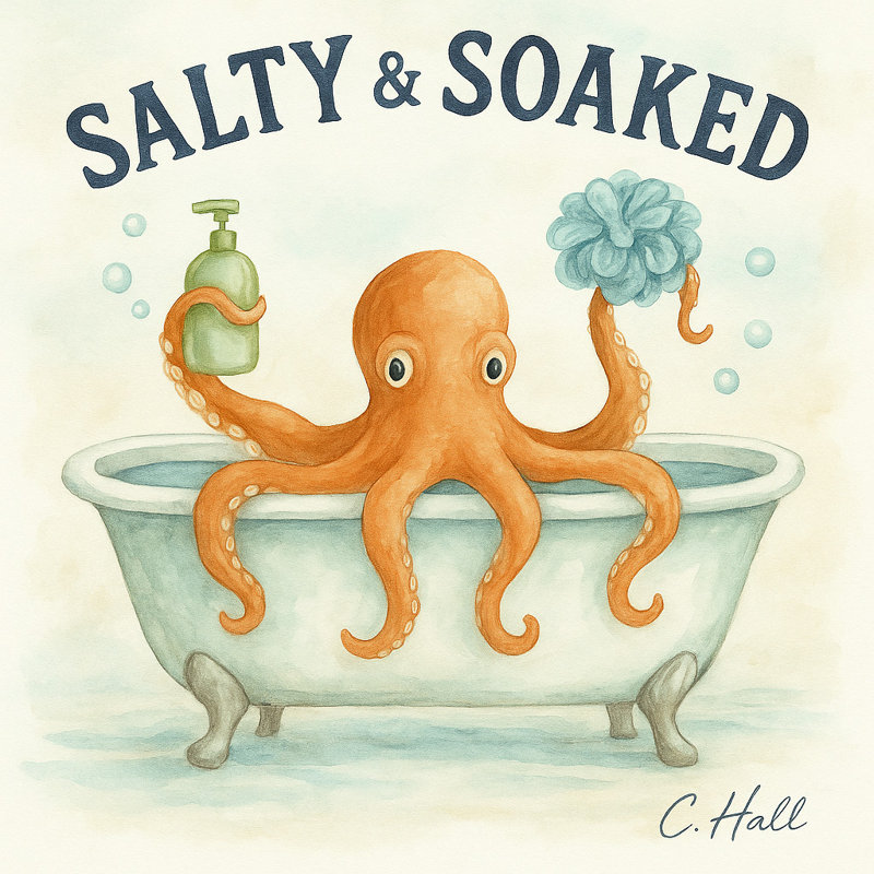 «Salty & So tremped - Orange Octopus Bathtime, art mural sur toile, H 20 po x l 20 po