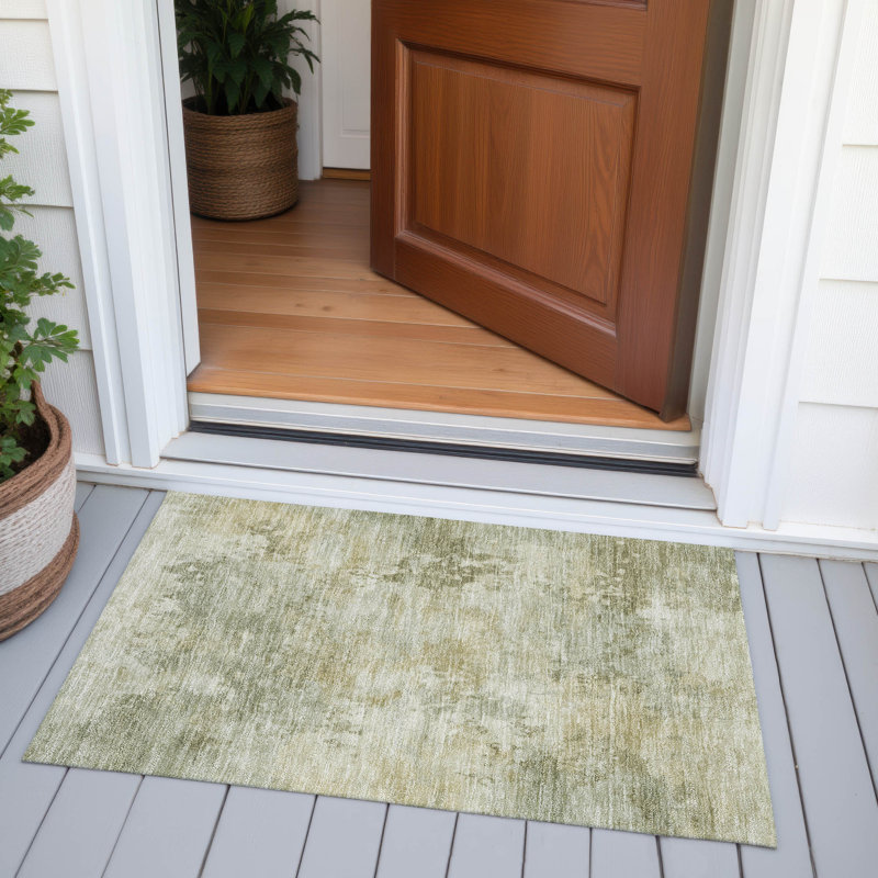 Machine Washable Indoor/Outdoor Xhevrie Sage Rug, Rectangle 1'8" x 2'6"