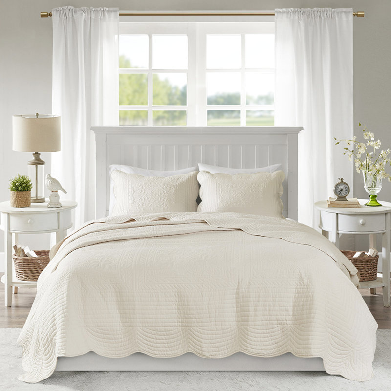 Courtepointe 3 pièces double / grand, conception à bords festonnés, rembourrage, housse en microfibre, bordure réversible de style champêtre classique, rembourrage en coton, lavable à la machine, assure une bonne nuit de sommeil