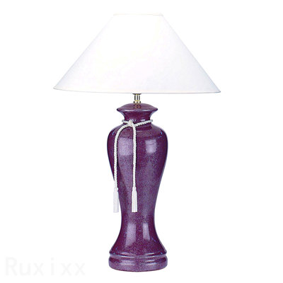 35" Tall Ceramic Table Lamp, Curved Design With Burgundy Finish, Linen Shade