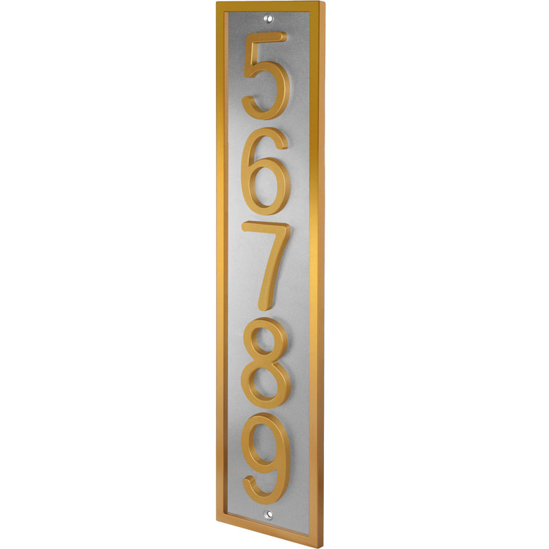 Plaque d'adresse verticale encadrée en aluminium Royal Shade - numéros de maison personnalisés à 3/4 chiffres pour des espaces intérieurs et extérieurs élégants