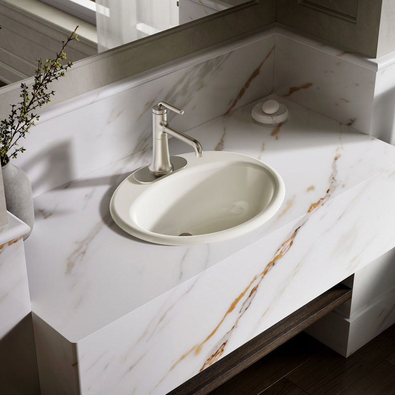 Farmington Metal Oval Drop-In Bathroom Sink with Overflow, Biscuit