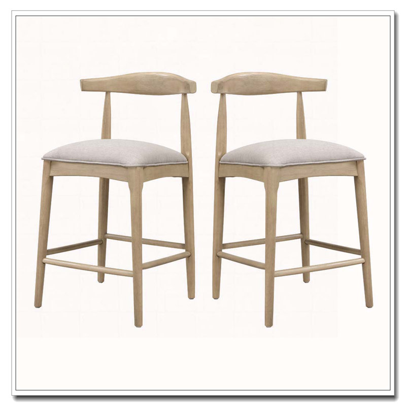 Tabouret de bar en bois, Siège gris / cadre naturel, Tabouret de comptoir (siège d'une hauteur de 26,5