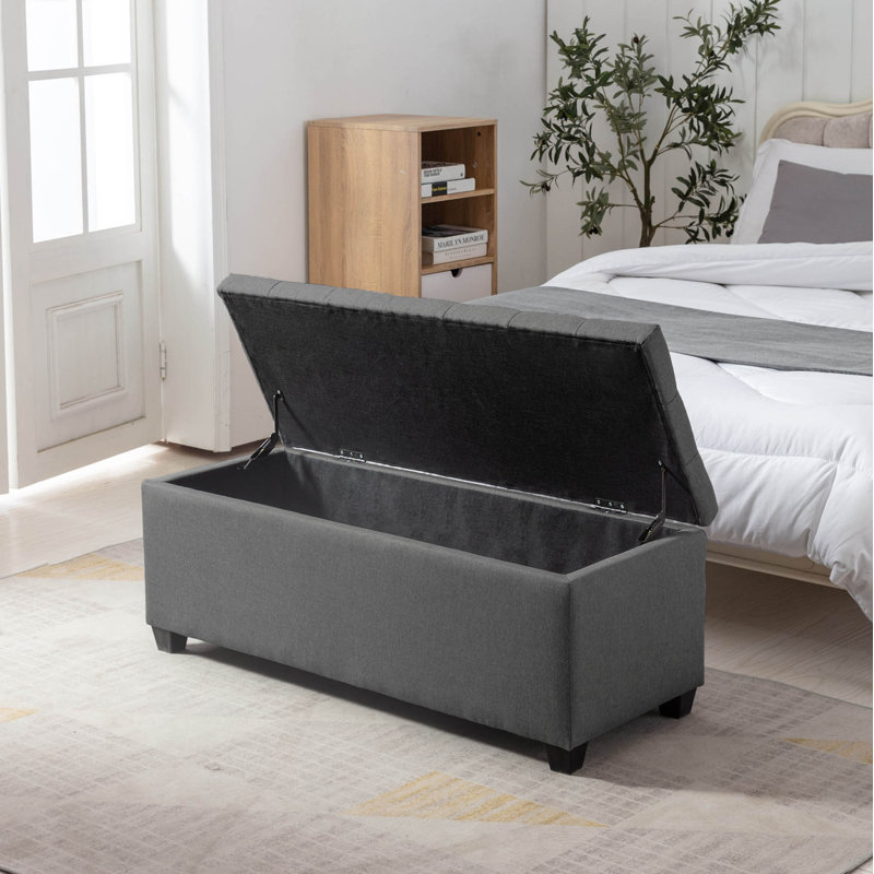 Banc de rangement rembourré en tissu Bacca, Gris foncé