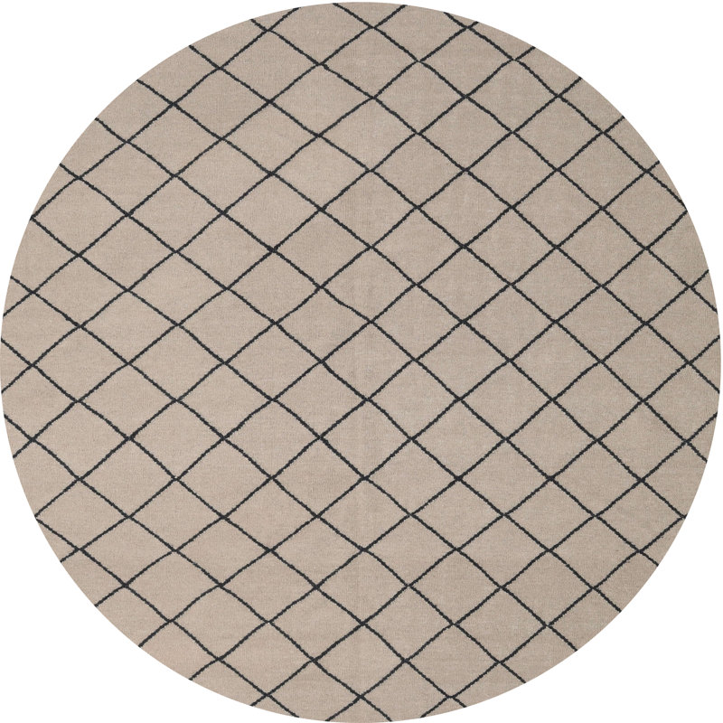 Tapis contemporain gris / noir, Rond 8 pi x 8 pi