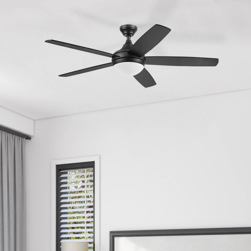Ashby 52" Contemporary Indoor LED Ceiling Fan with Light and Remote Control, Matte Black