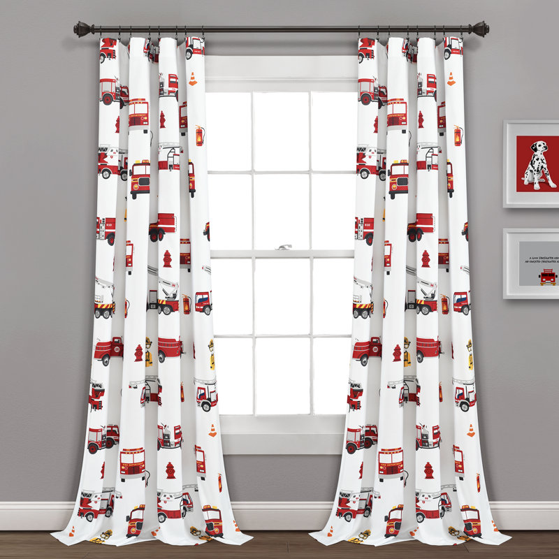 Semi Sheer Curtain Pair, Red/White