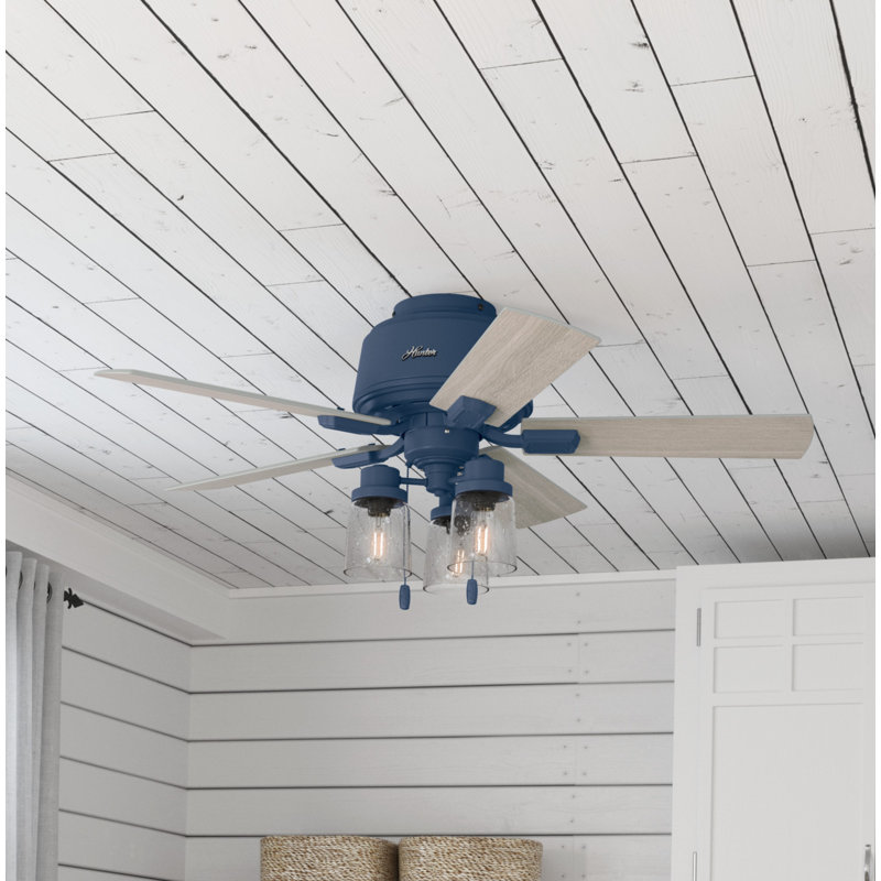 Indigo Blue 44" Low Profile Ceiling Fan with Lighting