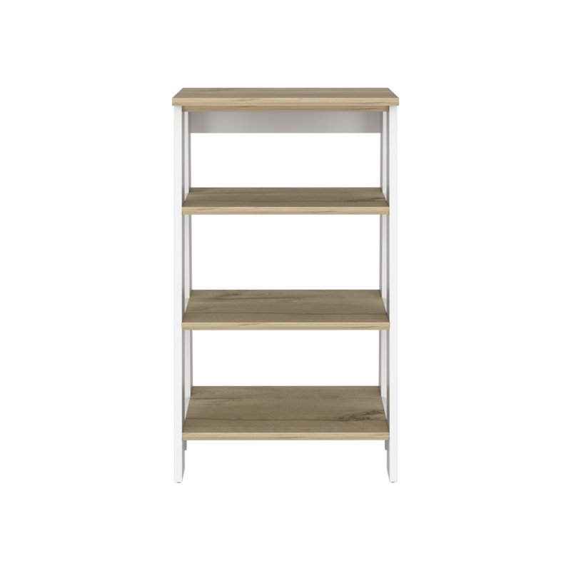 Armoire en lin à 4 tablettes chêne clair et blanc