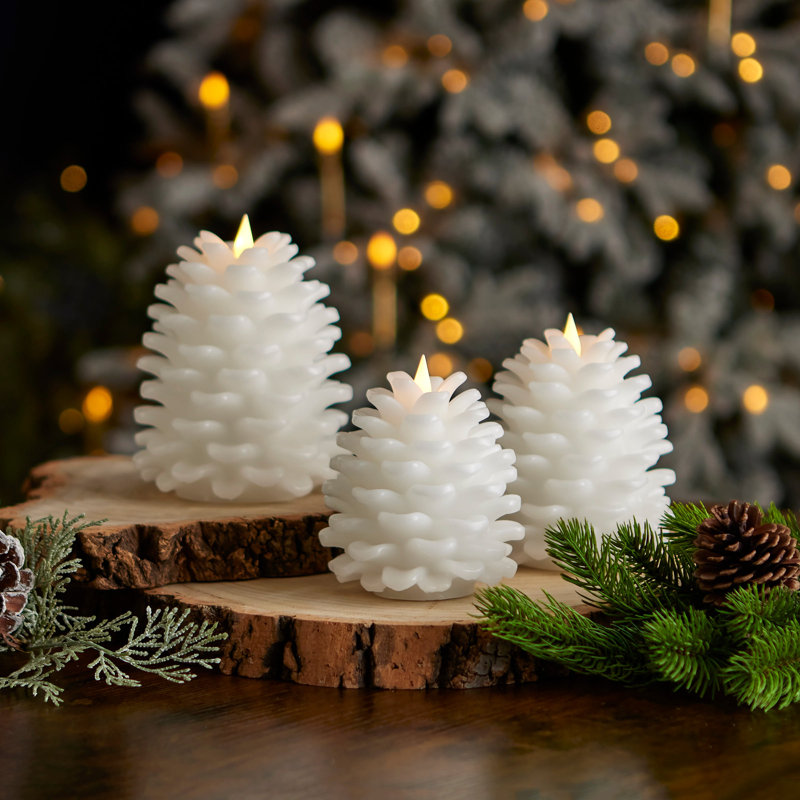 Ensemble de bougies sans flamme Pinecone, Blanc, 3