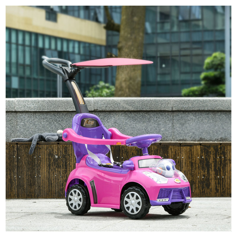 Voiture de poussée pour tout-petits 3-en-1 avec auvent, musique et lumières QABA - Jouet convertible pour enfants de 1 à 3 ans